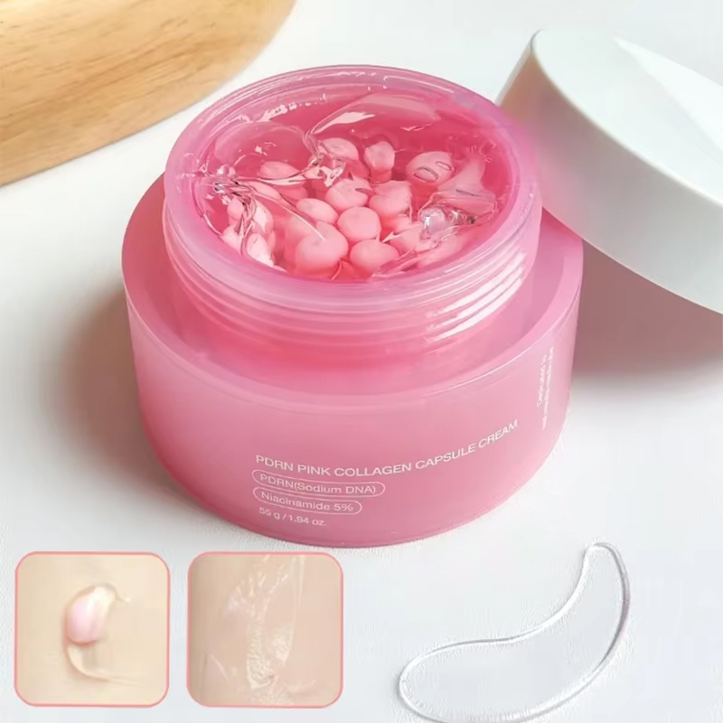 Luxury Skincare Brands - 韓国製PDRNピンクコラーゲンカプセルクリーム（ナイアシンアミド配合）肌の色ムラ対策軽量フェイスクリーム、べたつかない保湿ケア